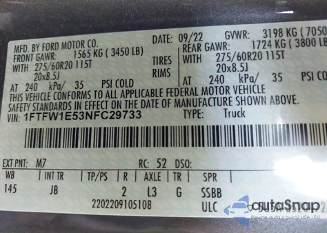 2022 Ford F150 Xl from USA, damaged, VIN 1FTFW1E53NFC29733